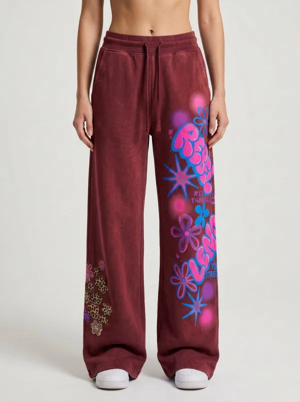 Women's Y2K Streetwear Graffiti Flower Leopard Printed Sweatpants