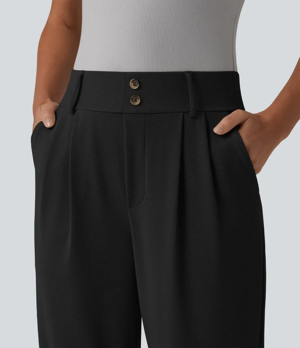  - Tapered office trousers with a high waist, side pockets and waffle fabric