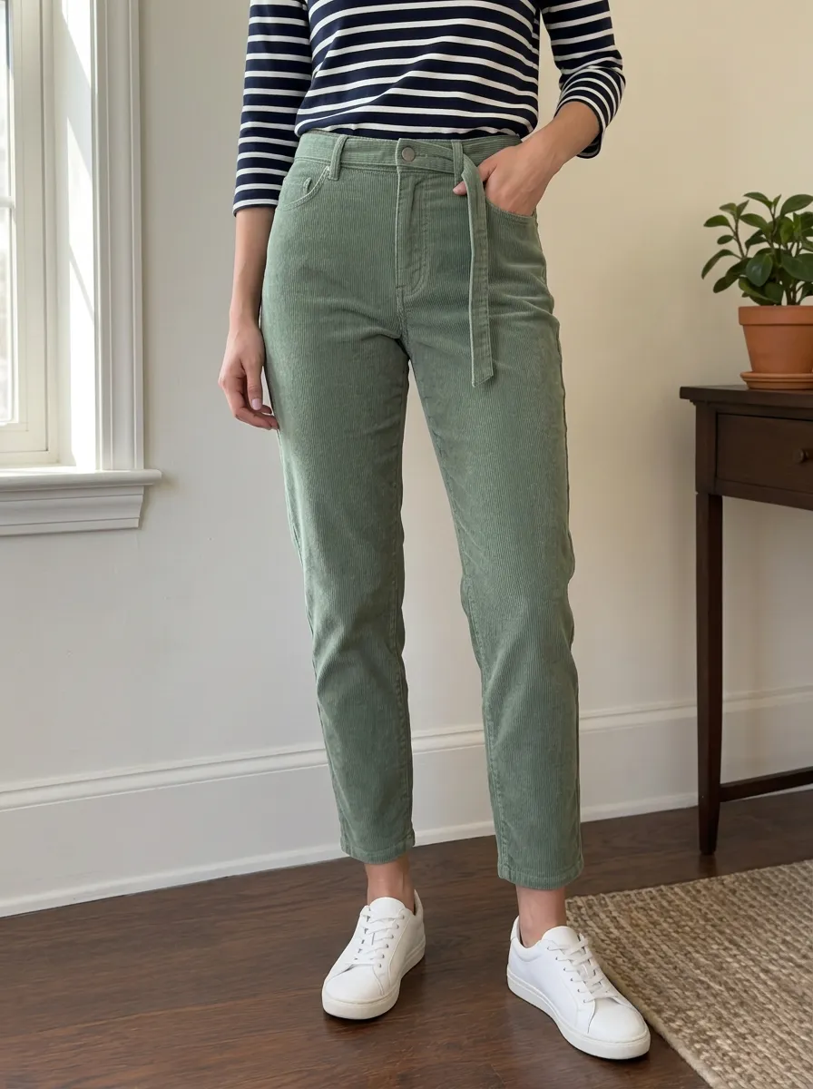 Women's Ankle-Length High-Rise Straight-Leg Corduroy Pants