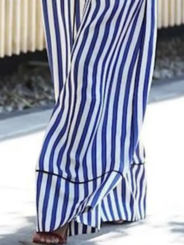 Women's High Waist Loose Fit Drawstring Striped Pants