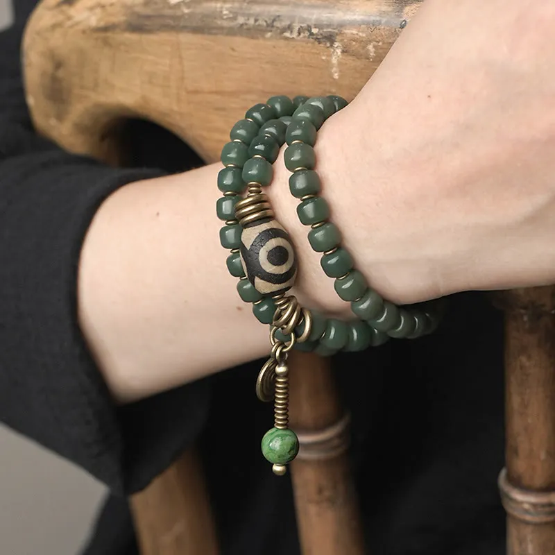 Bodhi Seed Dzi Bead Triple Wrap Mala Bracelet