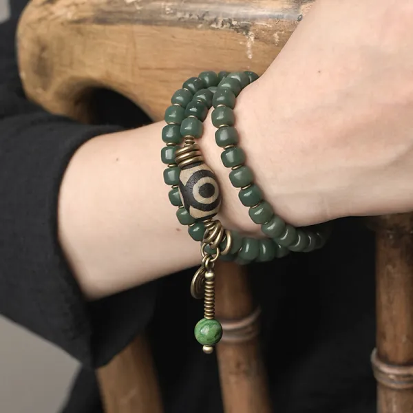 Bodhi Seed Dzi Bead Triple Wrap Mala Bracelet