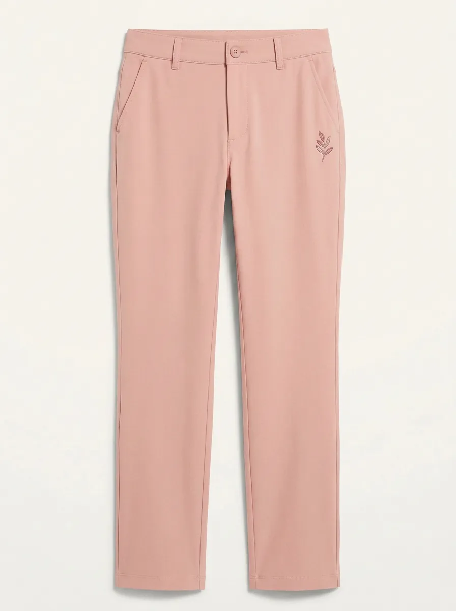 Women's Contemporary Comfort Leaf Embroidered Mid Rise Straight Leg Pants