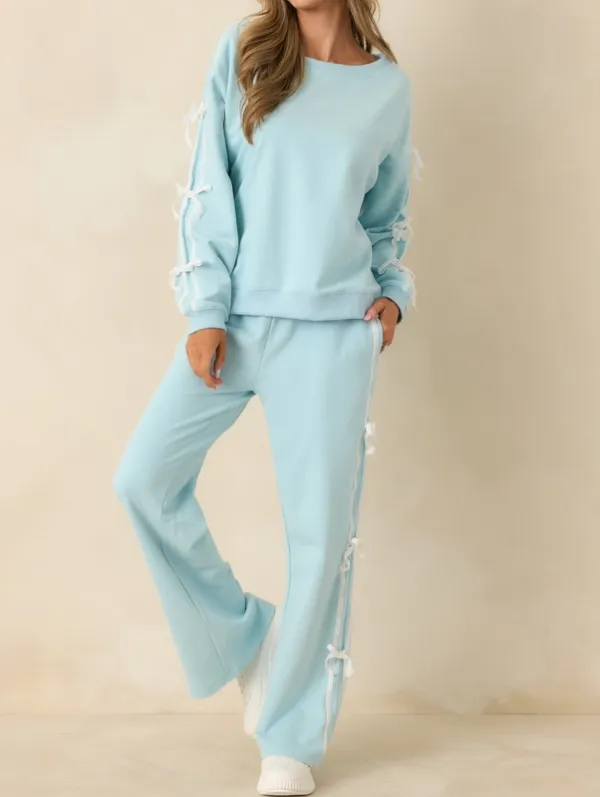 Aqua Tie-Detail Scoop Neck Sweatshirt