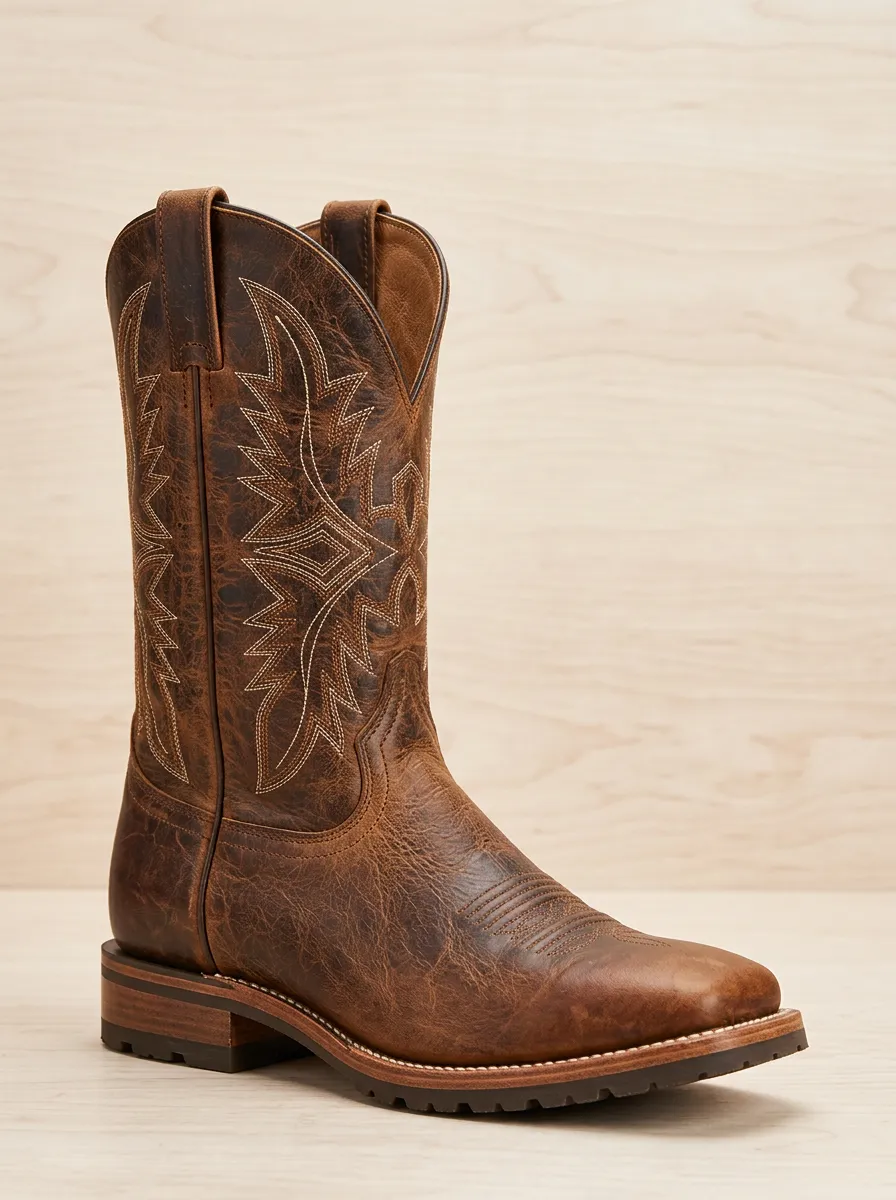 Canyon Embroidered Distressed Leather-Look Frontier Look Men's Western Cowboy Boots