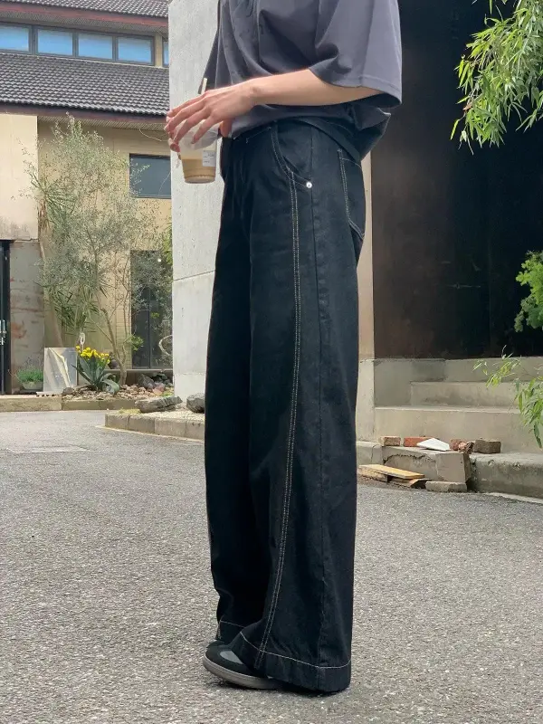 Contrast Stitched Wide Leg Jeans