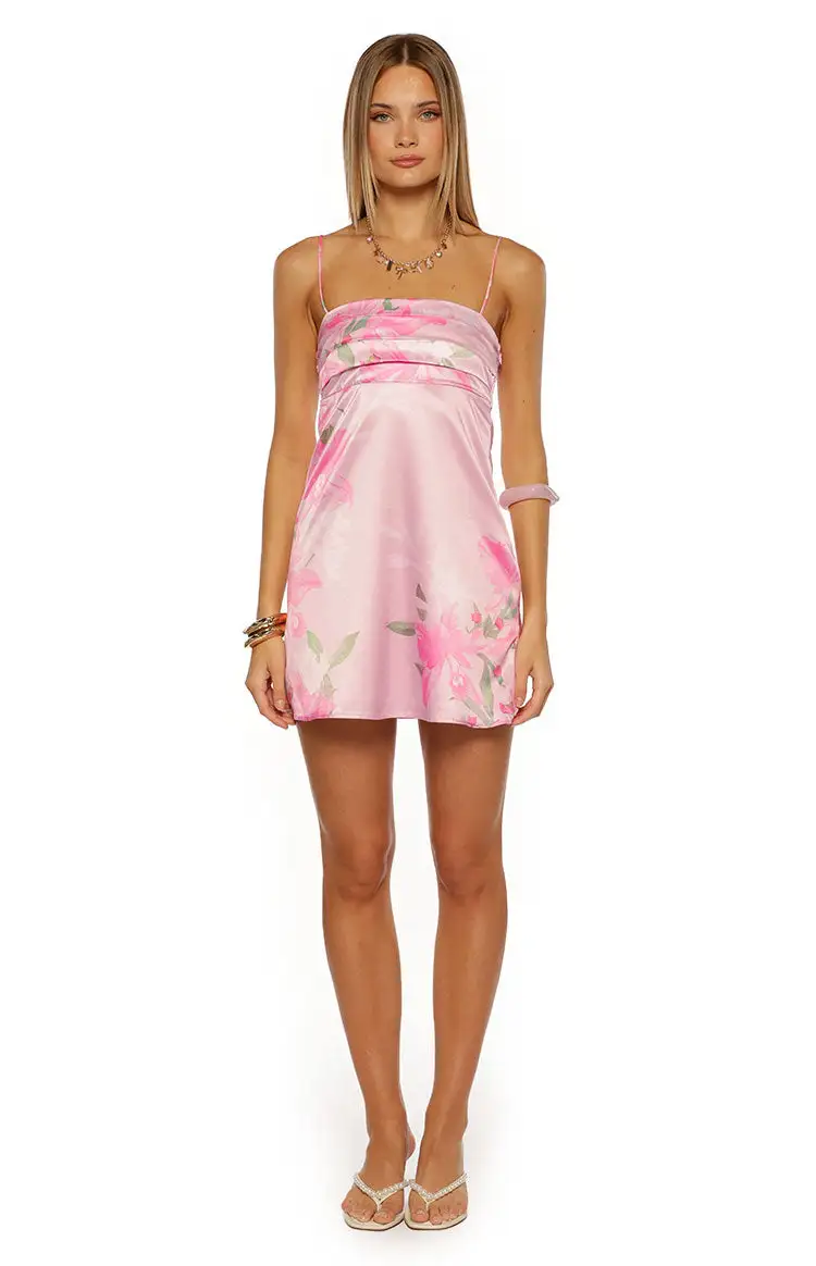 Ruched Floral Satin and Mini Dress