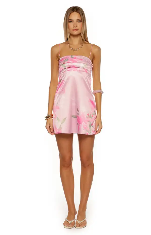 Ruched Floral Satin and Mini Dress