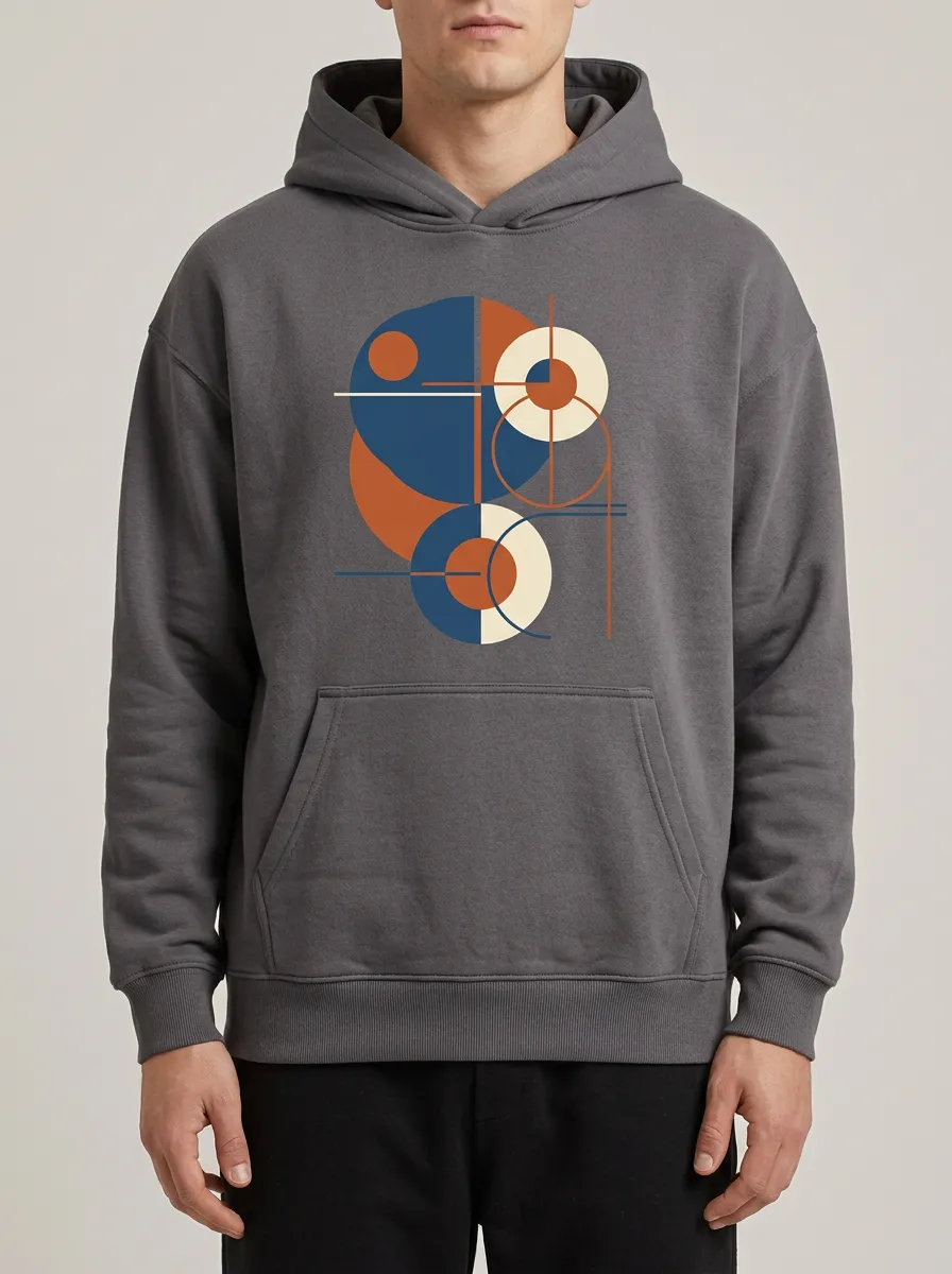 Men's Geometric Abstract Print Pocket Front Hoodie