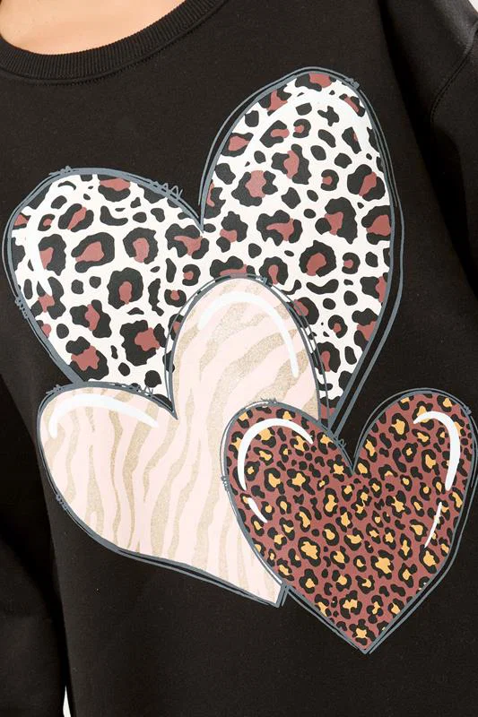 Black Leopard Print Heart Sweatshirt detail 3