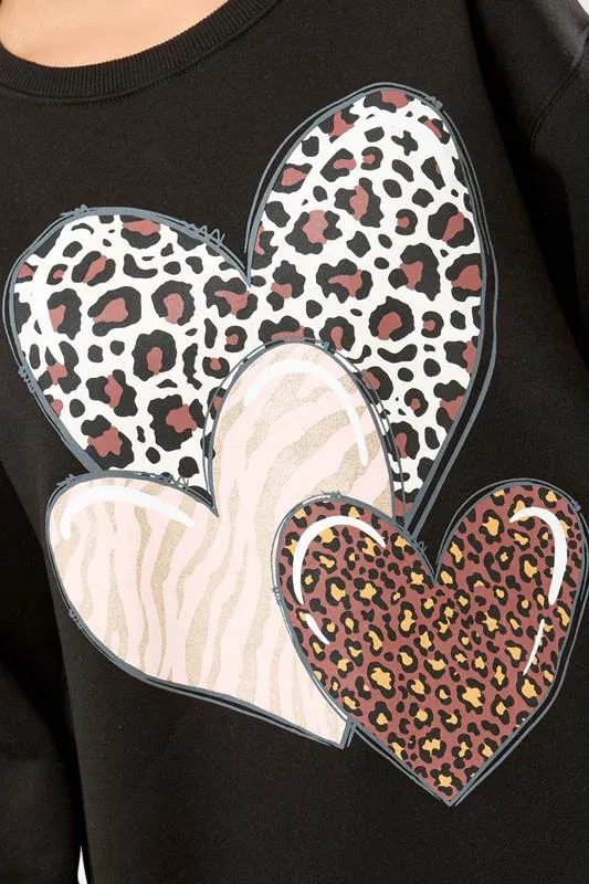 Black Leopard Print Heart Sweatshirt