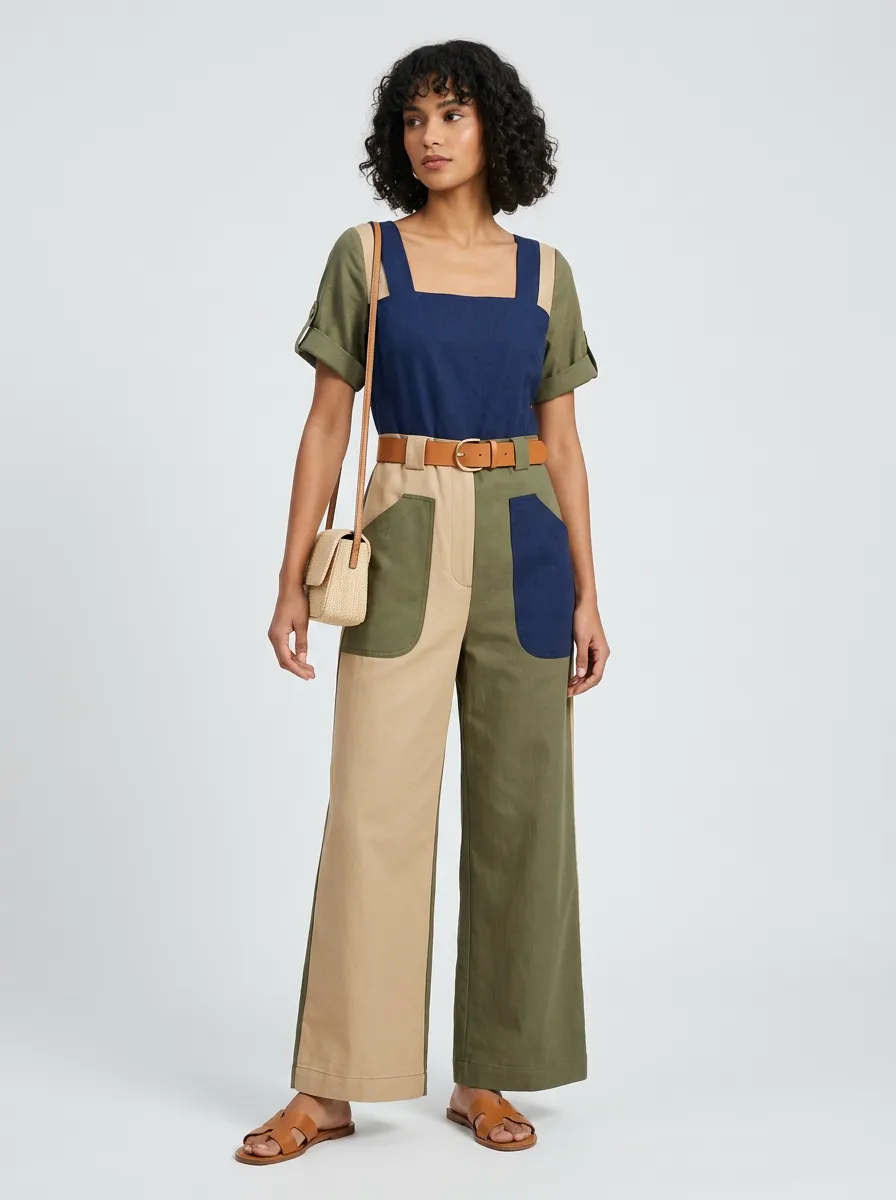 Women's Patchwork Colorblock Graphic Jumpsuit