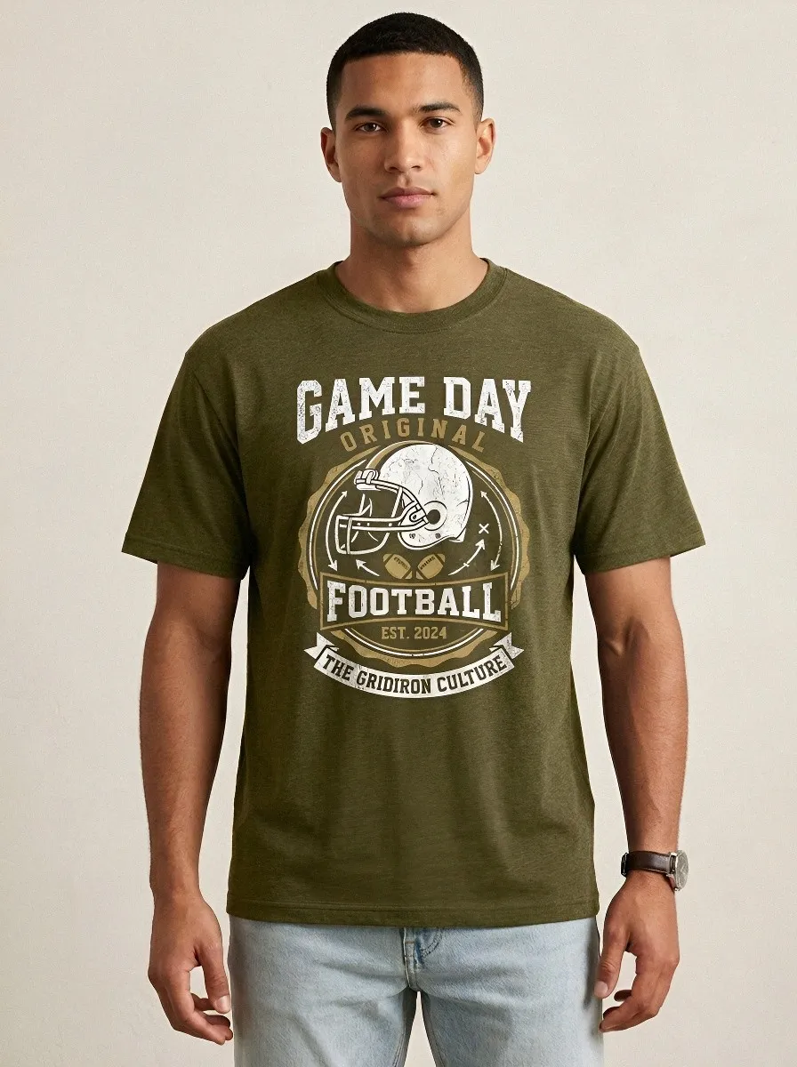 Men's American Football Game Day Helmet Graphic Crewneck T-shirt