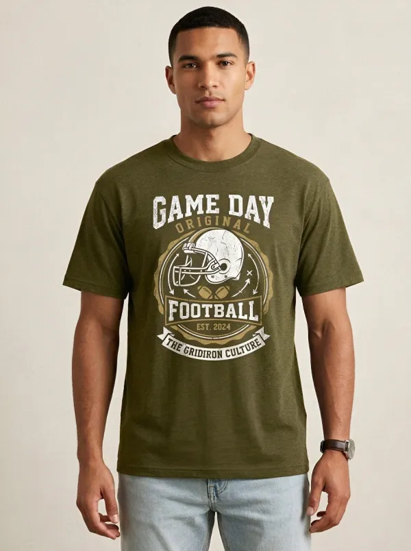 Men's American Football Game Day Helmet Graphic Crewneck T-shirt