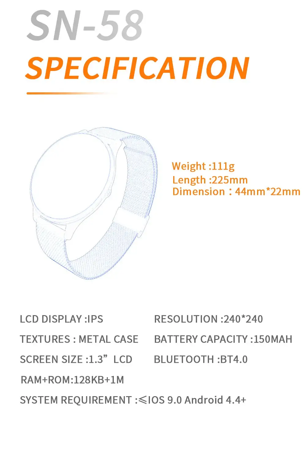 SN58 Smart watch IP68 waterproof Tempered glass Sports Men women