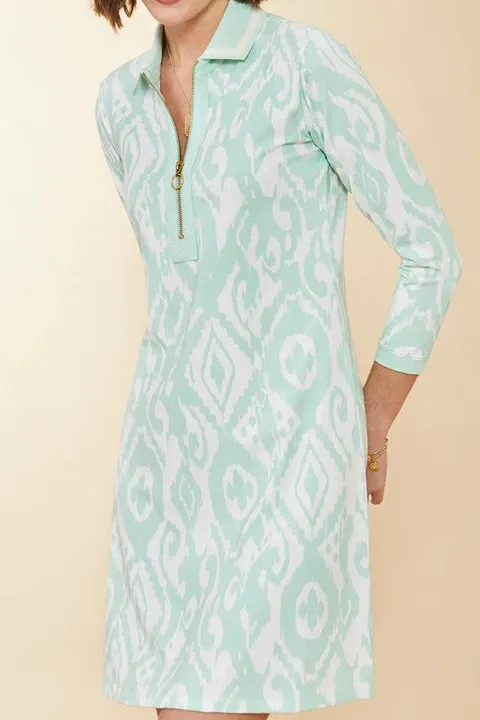 Mint Green Ikat Print Zip Front Dress