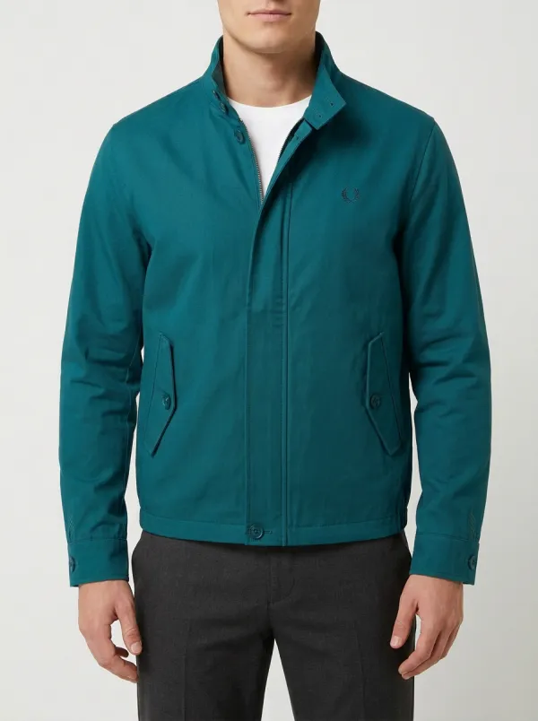 Men's Casual Olive Green Embroidered Logo Harrington Jacket