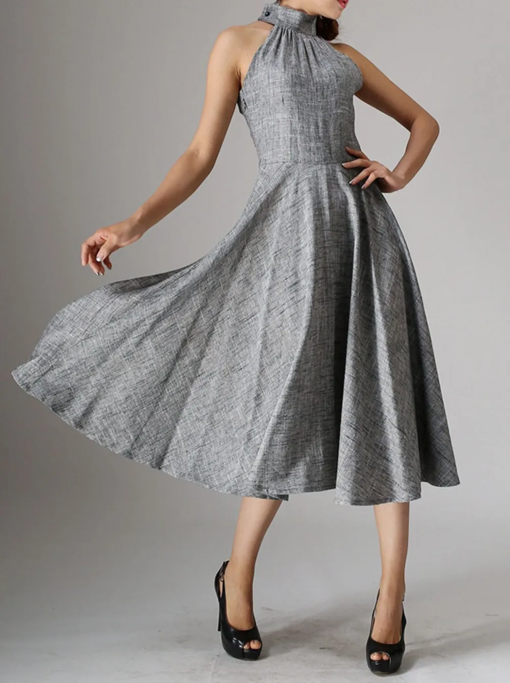 Linen Blend Sleeveless Midi Dress