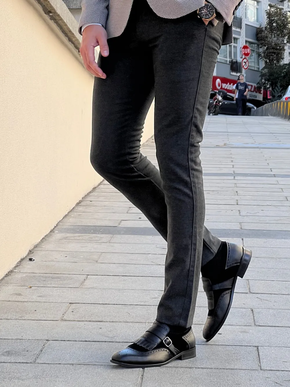 Structured Side Pocket Slim Fit Tailored Trousers