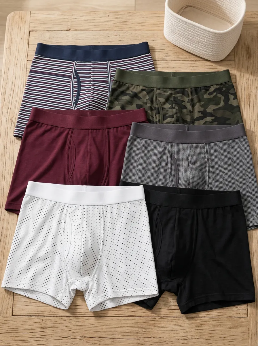 Men's Multi-Pattern Camo Striped Polka Dot Printed Boxer Briefs 6-Pack