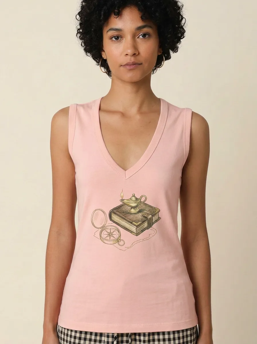 Women's Adventure Lover Magic Lamp Book Compass Graphic Tank Top