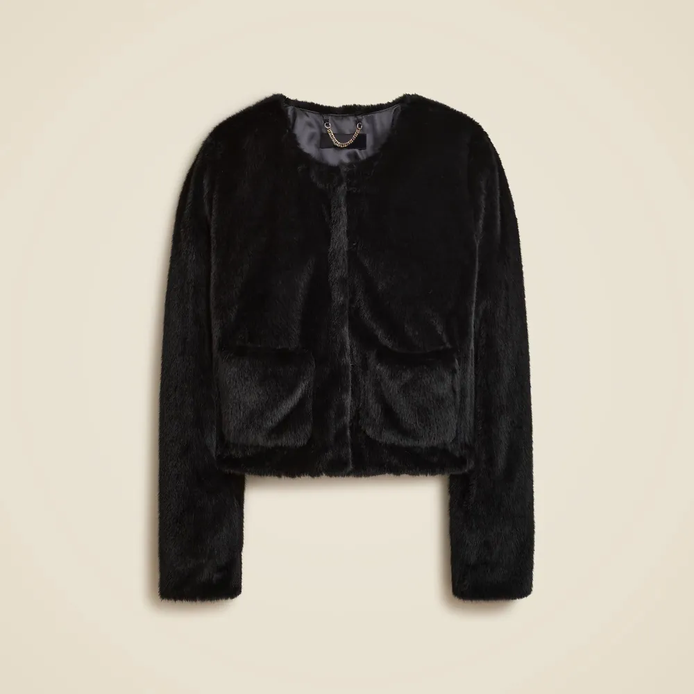 Crew Neck Faux Fur Jackets