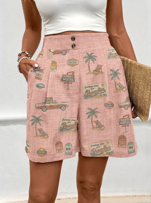 Women's Summer Vacation Tropical Palm Tree Car Graphic Shorts