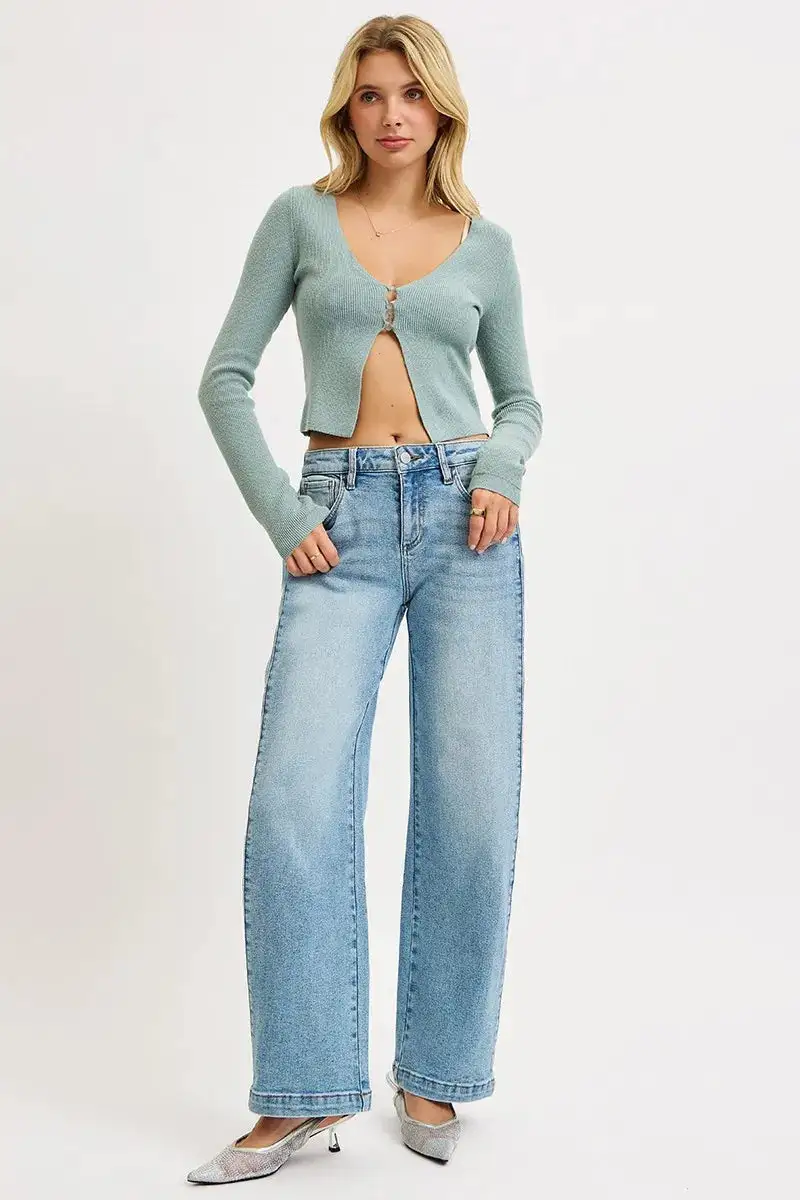 Polished Mid Rise Wide Leg Denim Jeans