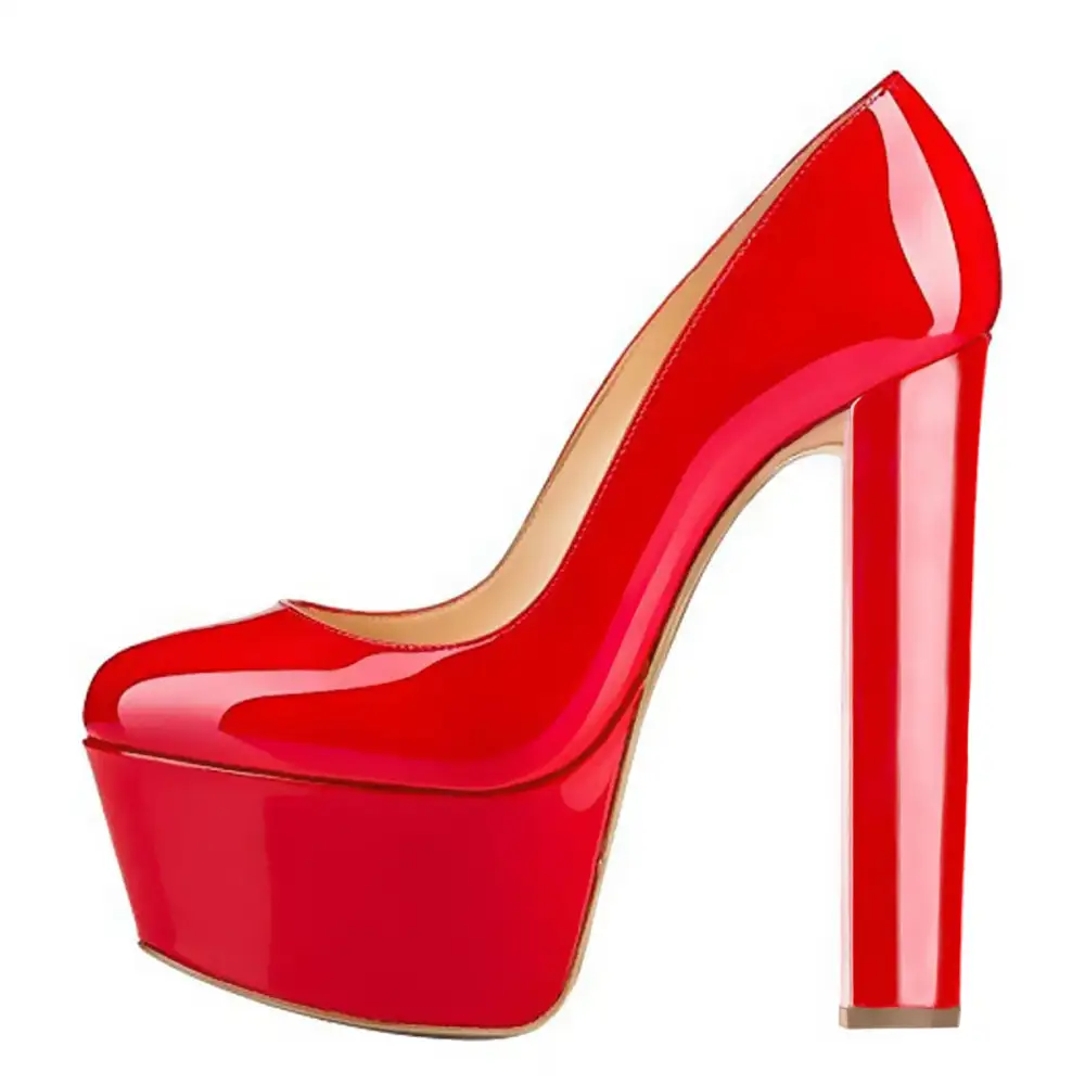 Round Toe Platform Chunky Heel Pumps