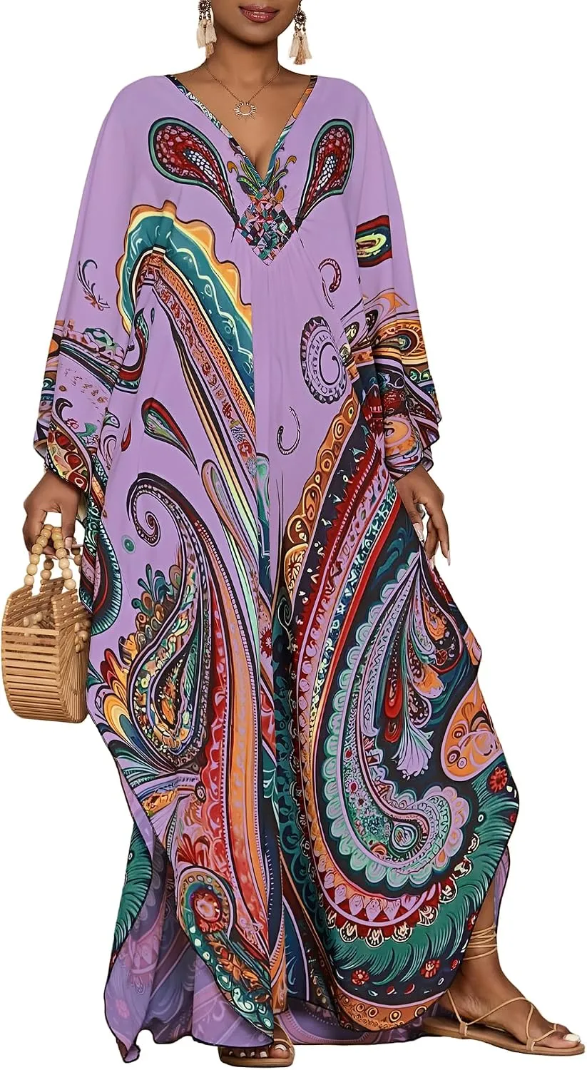 Bsubseach Moo Moos for Women Batwing Sleeve Kaftan Dresses with Pockets