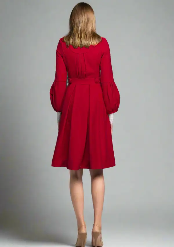 Wool Blend Tailored Single Breasted Pleated Pocketed Coat