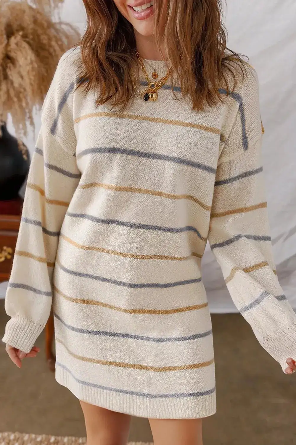 Striped Drop Shoulder Sweater Dress