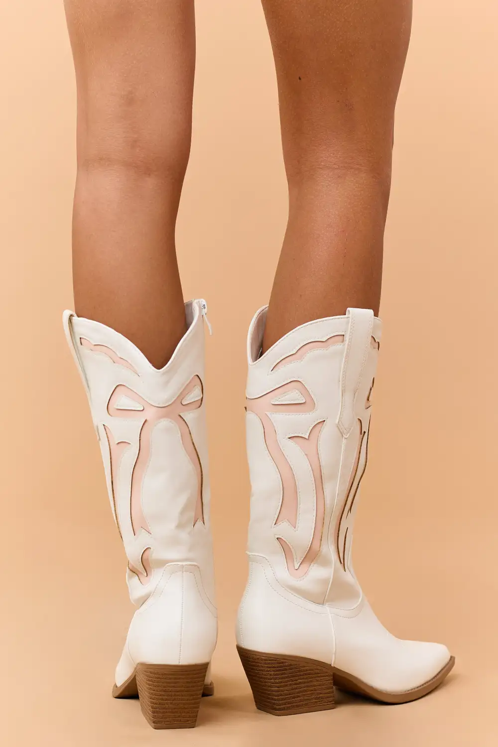 Ivory and Blush Faux Leather Western Style Boots