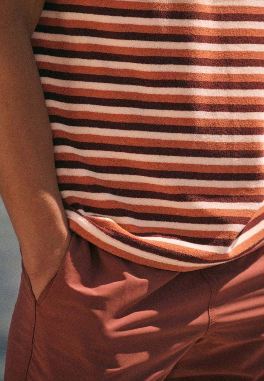 Rust Orange Stripe Print Short Sleeve Crew Neck T-Shirt