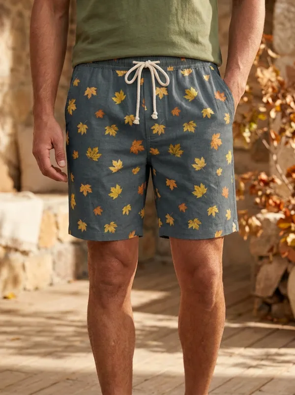 Maple Leaf Print Drawstring Against Shorts