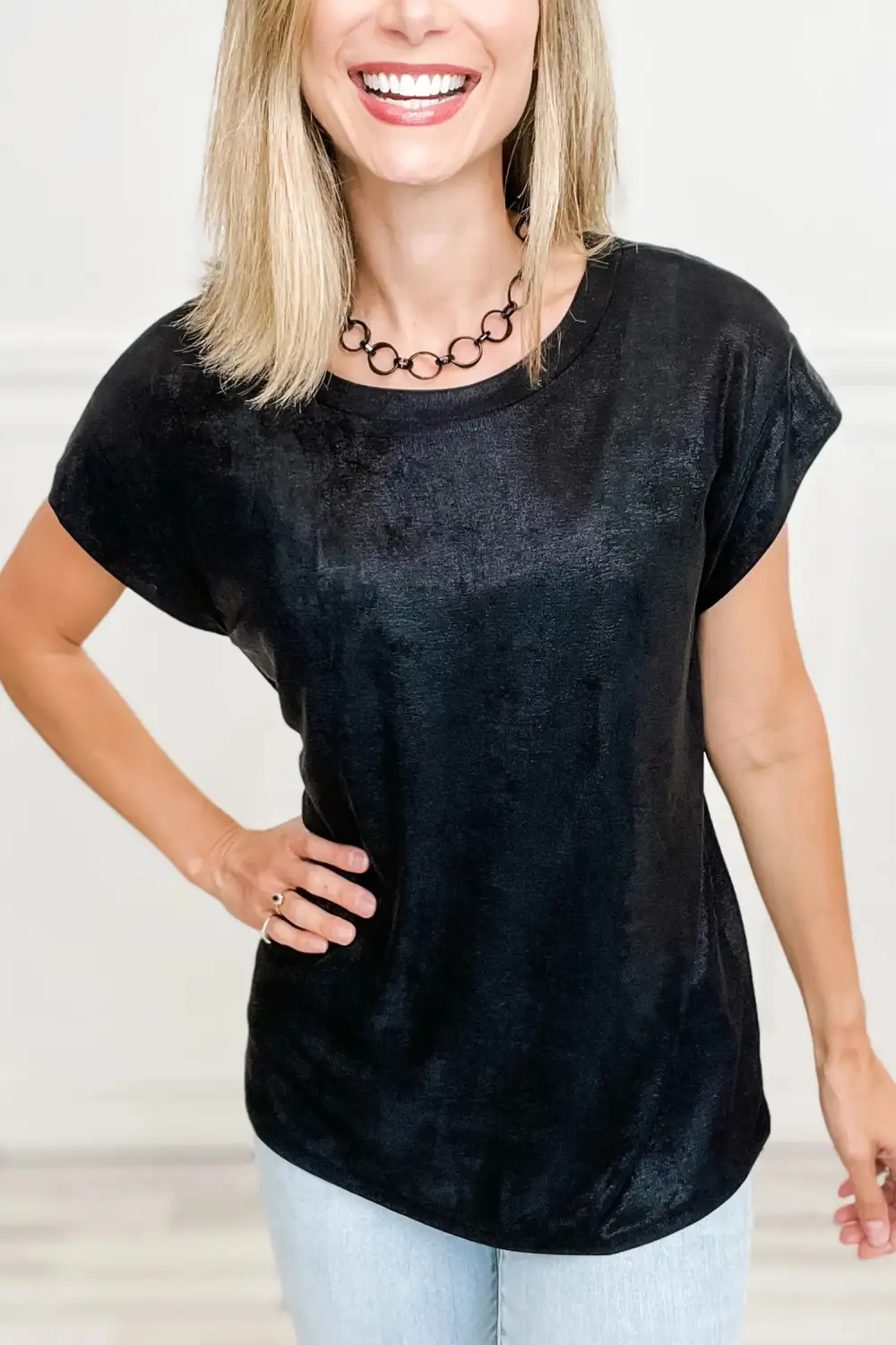Metallic Round Neck Cap Tee