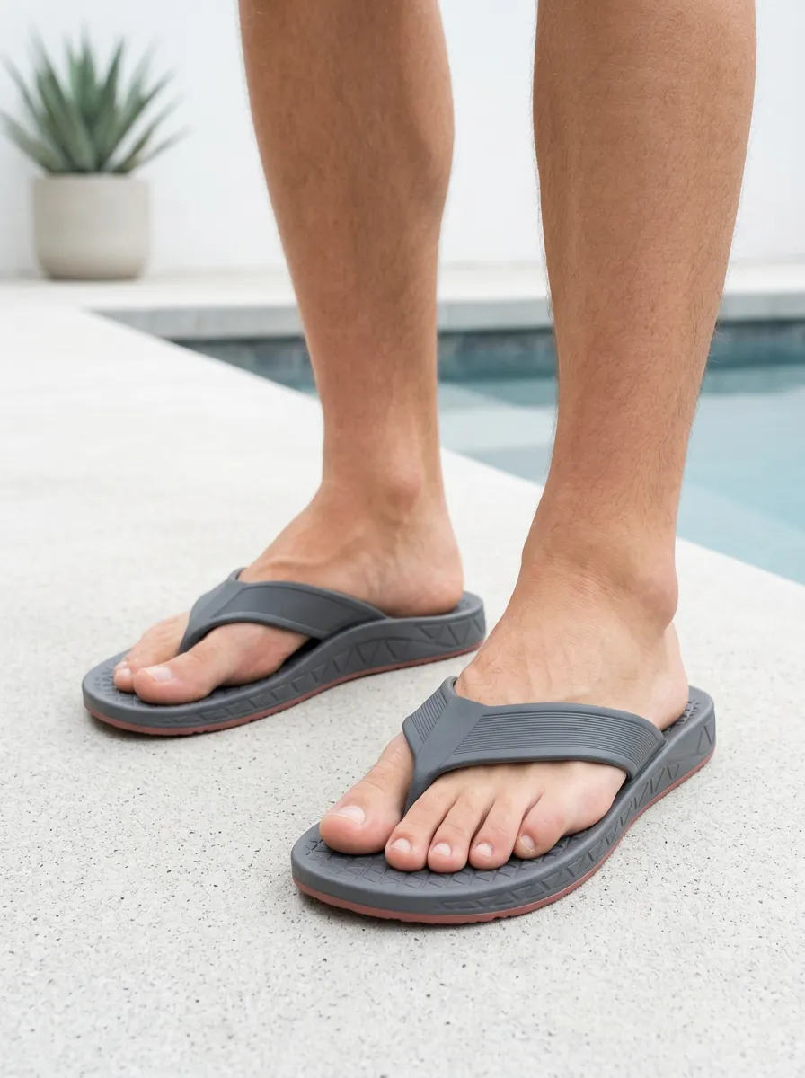 Men's Casual Summer Grey Geometric Pattern Printed Flip Flops