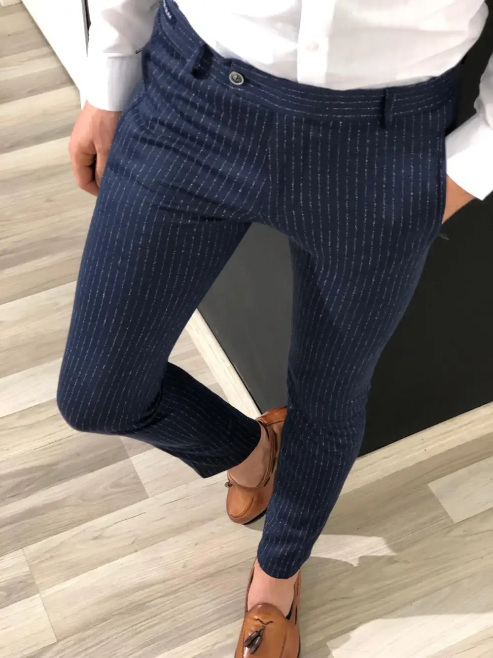 Detailed Slim Fit Striped Tailored Trousers