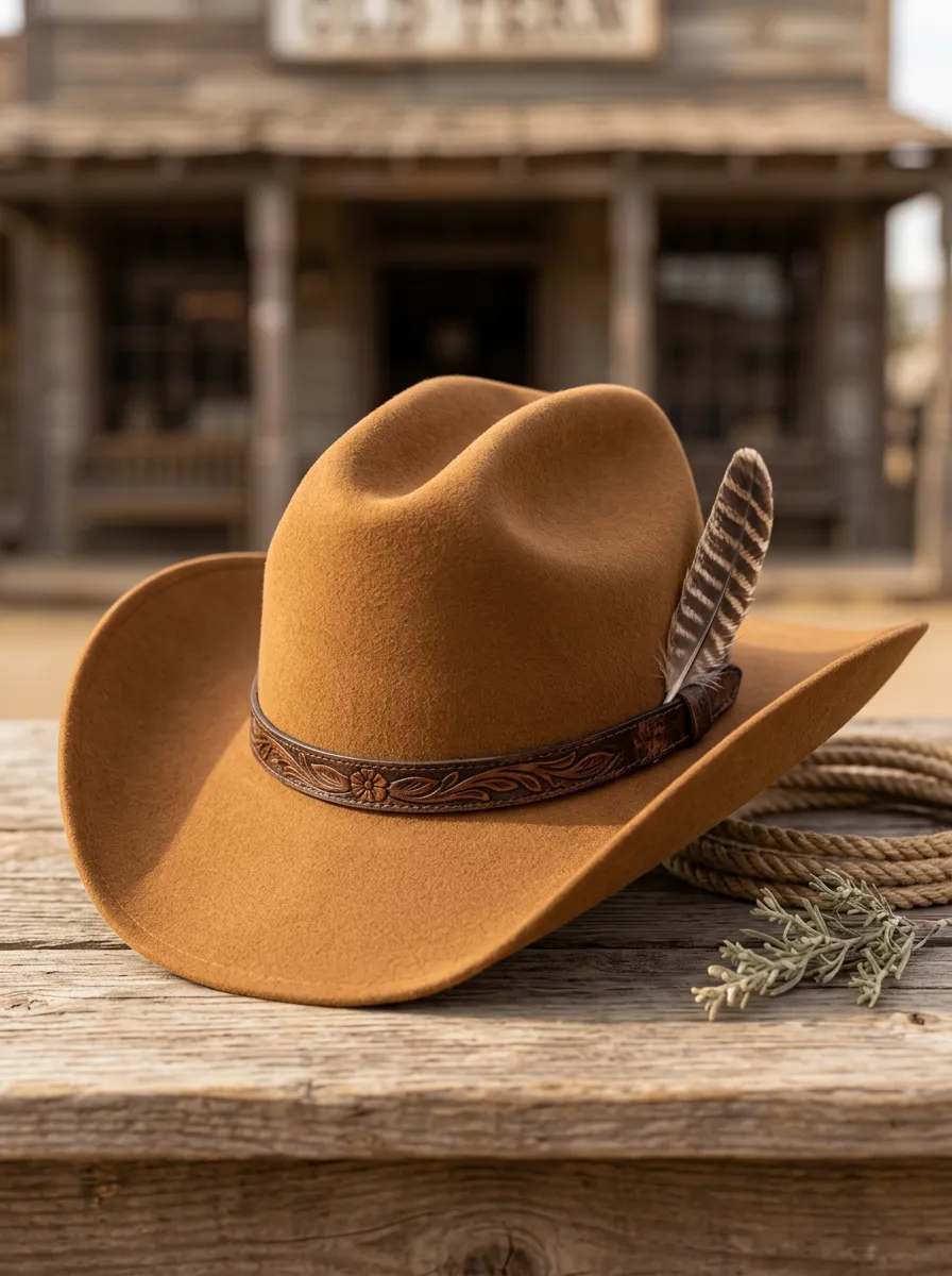 Unisex Felt Cowboy Hat with Embossed Band