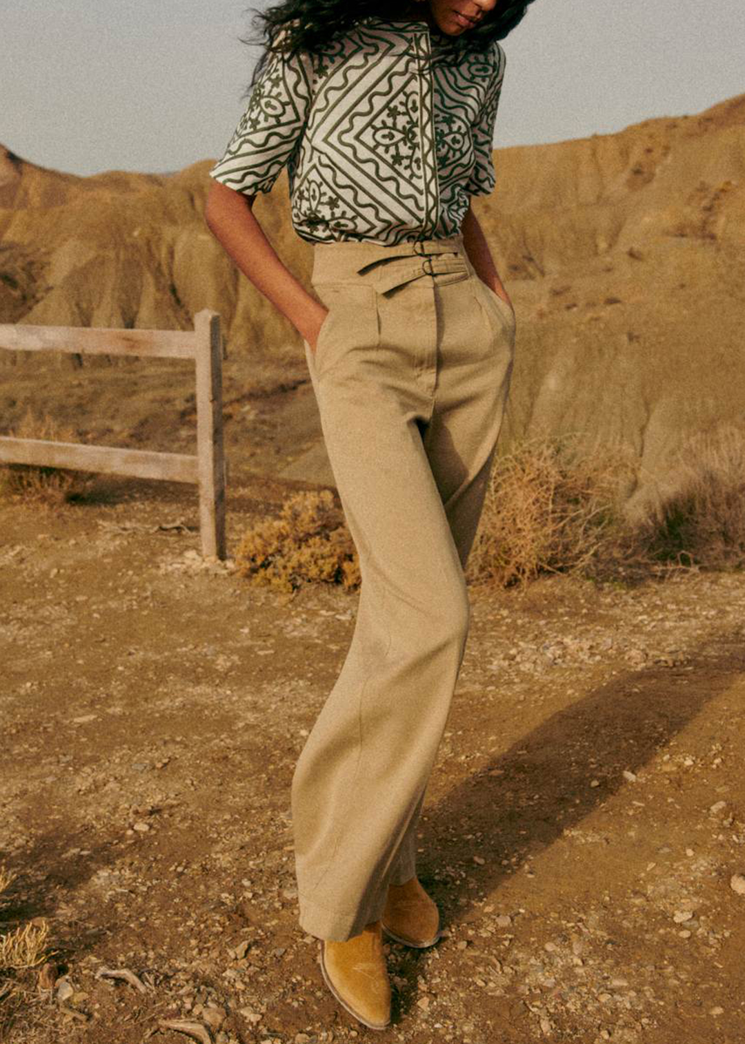 Beige High Rise Straight Leg Pants