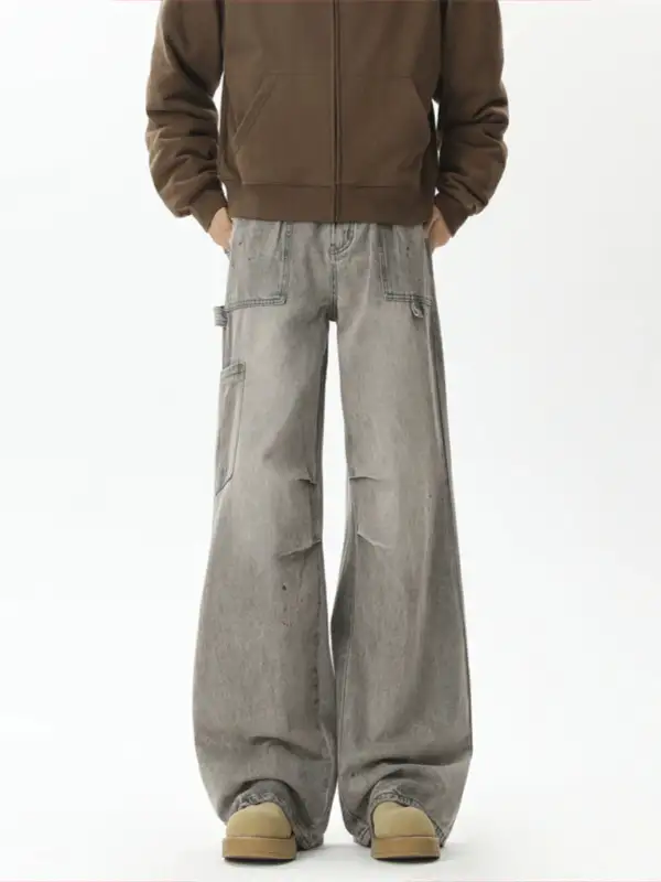 Wide-Leg Washed Cargo Pants