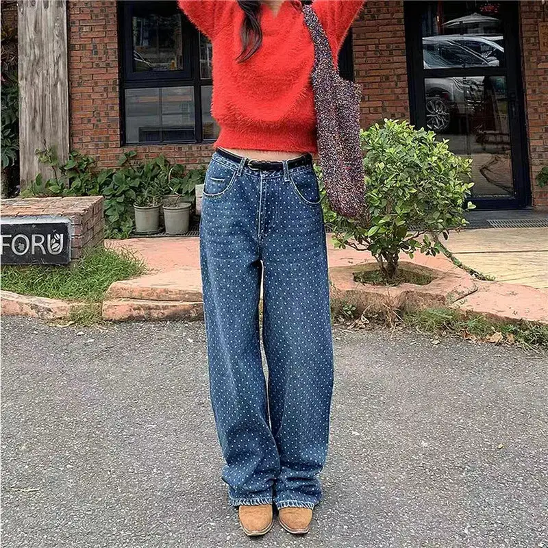Wide-Leg Polka-Dot Jeans