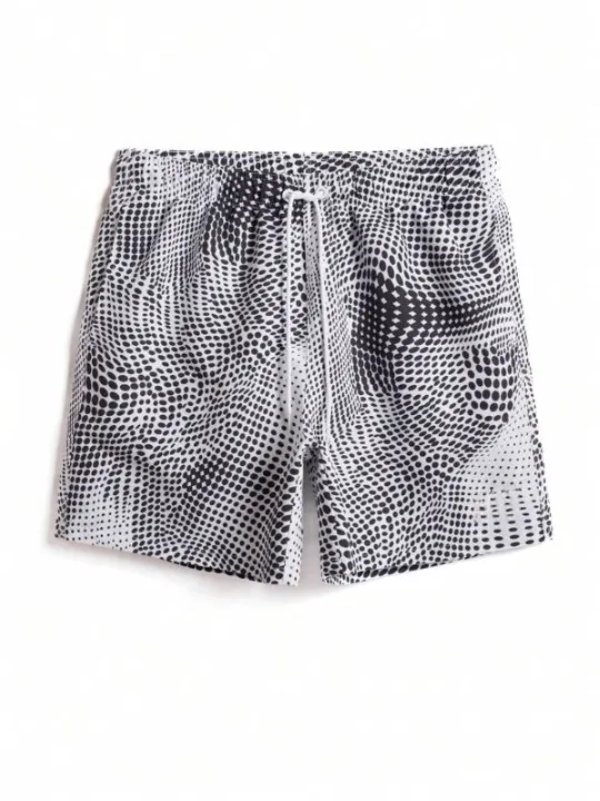 Men's Drawstring Allover Print Pocket Beach Shorts