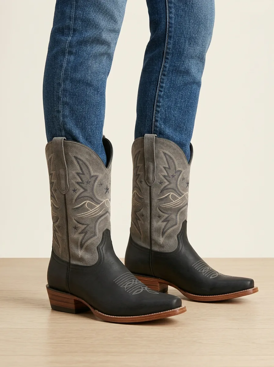 Men's Western Mountain Star Embroidered Cowboy Boots