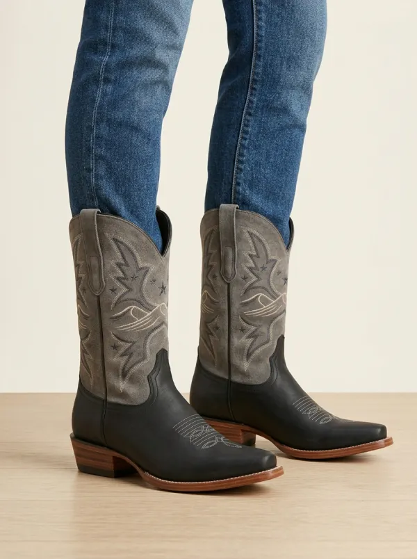 Men's Western Mountain Star Embroidered Cowboy Boots