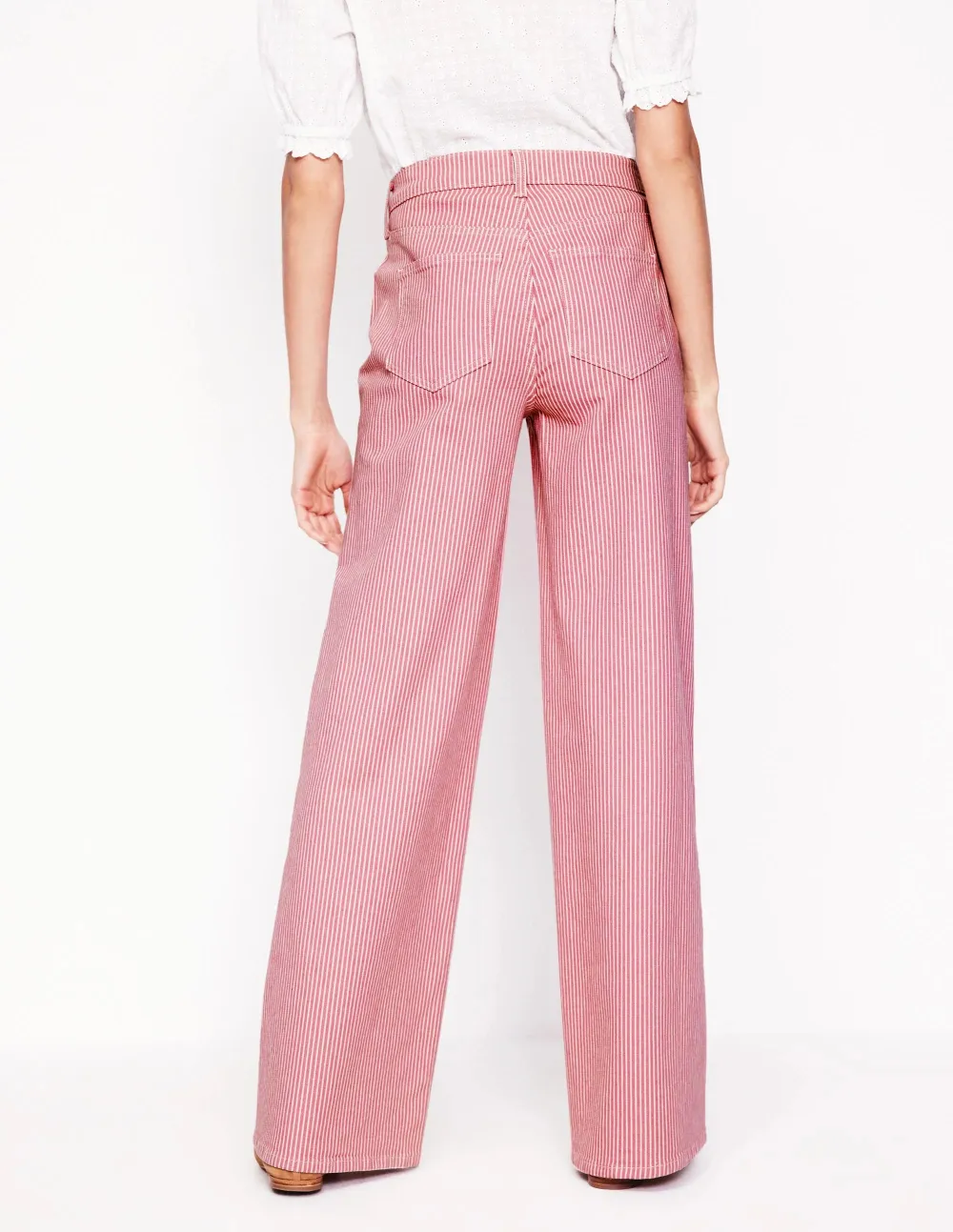 High Rise Wide Leg Jeans -Pink Stripe
