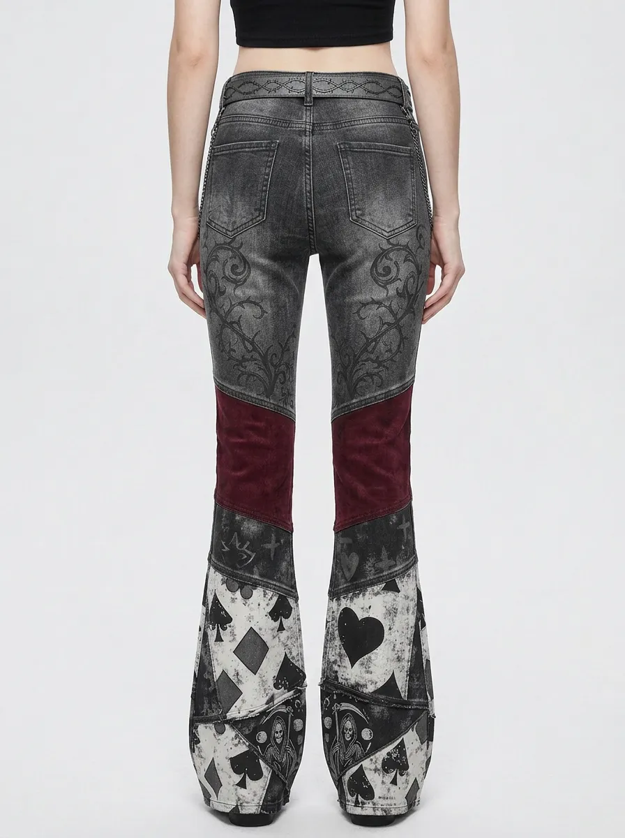Dark Skull Playing Card Flare Edit Women's Gothic Flare Pants