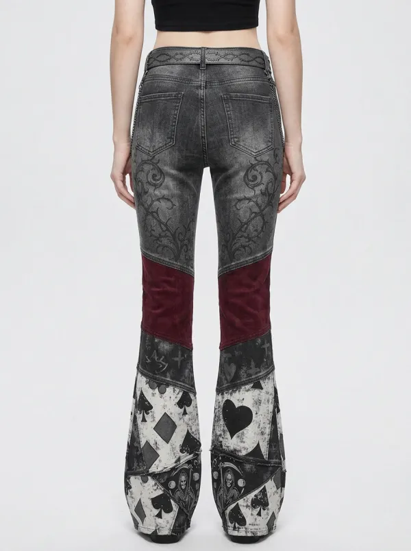 Dark Skull Playing Card Flare Edit Women's Gothic Flare Pants