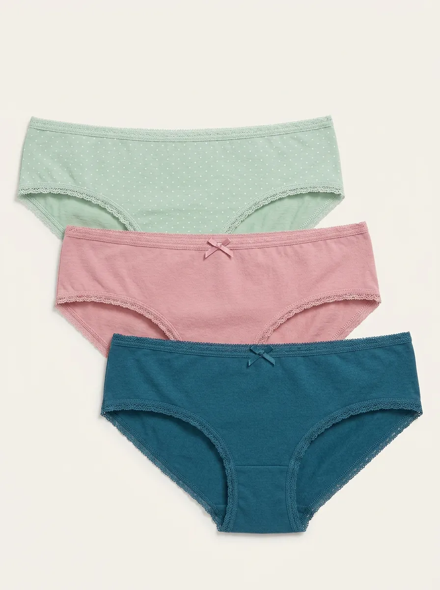 Lace-Trim Polka-Dot Women's Three-Piece Panty Set