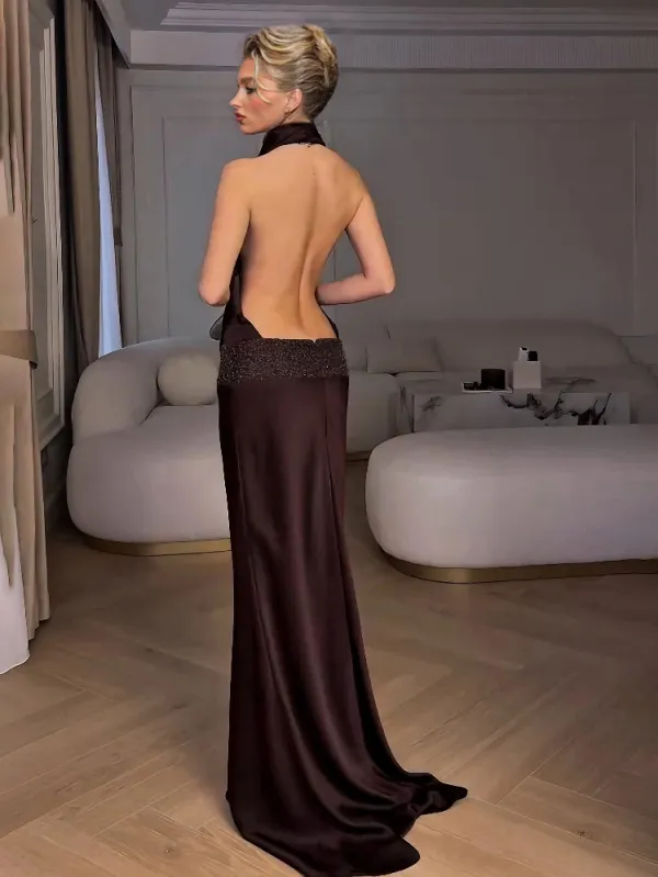 Halter Neck Sequined Maxi Gown